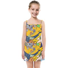 Astronaut Moon Monsters Spaceship Universe Space Cosmos Kids  Summer Sun Dress by Maspions