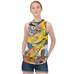 Astronaut Moon Monsters Spaceship Universe Space Cosmos High Neck Satin Top