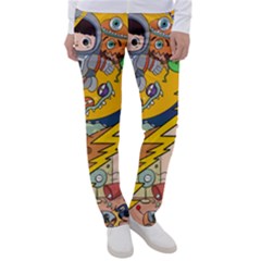 Astronaut Moon Monsters Spaceship Universe Space Cosmos Women s Casual Pants by Maspions