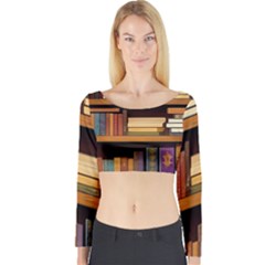 Book Nook Books Bookshelves Comfortable Cozy Literature Library Study Reading Room Fiction Entertain Long Sleeve Crop Top by Maspions