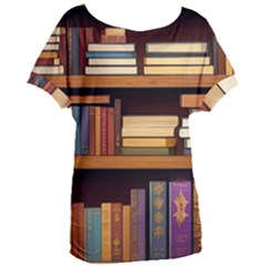 Book Nook Books Bookshelves Comfortable Cozy Literature Library Study Reading Room Fiction Entertain Women s Oversized T-shirt