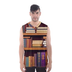 Book Nook Books Bookshelves Comfortable Cozy Literature Library Study Reading Room Fiction Entertain Men s Basketball Tank Top by Maspions