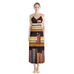 Book Nook Books Bookshelves Comfortable Cozy Literature Library Study Reading Room Fiction Entertain Button Up Chiffon Maxi Dress