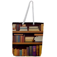 Book Nook Books Bookshelves Comfortable Cozy Literature Library Study Reading Room Fiction Entertain Full Print Rope Handle Tote (large) by Maspions