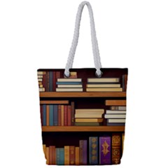 Book Nook Books Bookshelves Comfortable Cozy Literature Library Study Reading Room Fiction Entertain Full Print Rope Handle Tote (small)