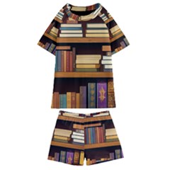 Book Nook Books Bookshelves Comfortable Cozy Literature Library Study Reading Room Fiction Entertain Kids  Swim T-shirt And Shorts Set by Maspions