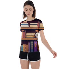 Book Nook Books Bookshelves Comfortable Cozy Literature Library Study Reading Room Fiction Entertain Back Circle Cutout Sports T-shirt by Maspions