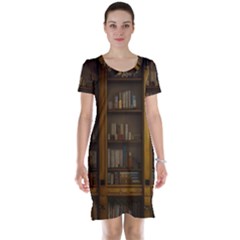 Books Book Shelf Shelves Knowledge Book Cover Gothic Old Ornate Library Short Sleeve Nightdress