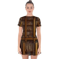 Books Book Shelf Shelves Knowledge Book Cover Gothic Old Ornate Library Drop Hem Mini Chiffon Dress