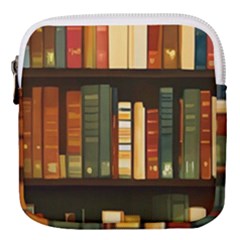 Books Bookshelves Library Fantasy Apothecary Book Nook Literature Study Mini Square Pouch by Grandong