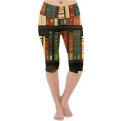 Books Bookshelves Library Fantasy Apothecary Book Nook Literature Study Lightweight Velour Cropped Yoga Leggings by Grandong