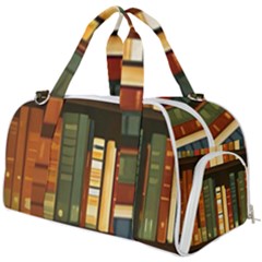 Books Bookshelves Library Fantasy Apothecary Book Nook Literature Study Burner Gym Duffel Bag by Grandong