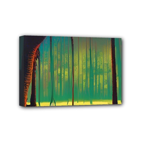 Nature Swamp Water Sunset Spooky Night Reflections Bayou Lake Mini Canvas 6  X 4  (stretched) by Grandong