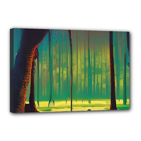 Nature Swamp Water Sunset Spooky Night Reflections Bayou Lake Canvas 18  X 12  (stretched) by Grandong