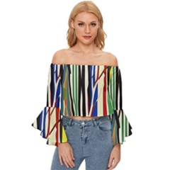 Abstract Trees Colorful Artwork Woods Forest Nature Artistic Off Shoulder Flutter Bell Sleeve Top by Grandong