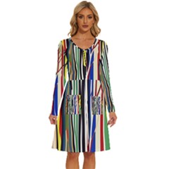 Abstract Trees Colorful Artwork Woods Forest Nature Artistic Long Sleeve Dress With Pocket