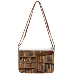 Room Interior Library Books Bookshelves Reading Literature Study Fiction Old Manor Book Nook Reading Double Gusset Crossbody Bag by Grandong