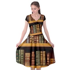 Room Interior Library Books Bookshelves Reading Literature Study Fiction Old Manor Book Nook Reading Cap Sleeve Wrap Front Dress by Grandong