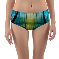 Swamp Bayou Rowboat Sunset Landscape Lake Water Moss Trees Logs Nature Scene Boat Twilight Quiet Reversible Mid-waist Bikini Bottoms by Grandong