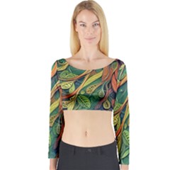 Outdoors Night Setting Scene Forest Woods Light Moonlight Nature Wilderness Leaves Branches Abstract Long Sleeve Crop Top by Grandong