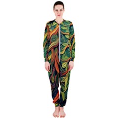 Outdoors Night Setting Scene Forest Woods Light Moonlight Nature Wilderness Leaves Branches Abstract Onepiece Jumpsuit (ladies) by Grandong