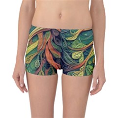 Outdoors Night Setting Scene Forest Woods Light Moonlight Nature Wilderness Leaves Branches Abstract Reversible Boyleg Bikini Bottoms by Grandong