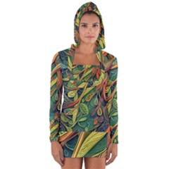 Outdoors Night Setting Scene Forest Woods Light Moonlight Nature Wilderness Leaves Branches Abstract Long Sleeve Hooded T-shirt by Grandong