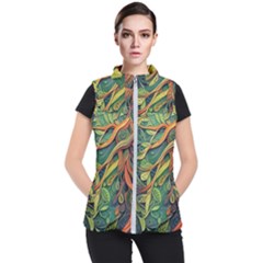 Outdoors Night Setting Scene Forest Woods Light Moonlight Nature Wilderness Leaves Branches Abstract Women s Puffer Vest by Grandong