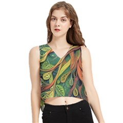 Outdoors Night Setting Scene Forest Woods Light Moonlight Nature Wilderness Leaves Branches Abstract V-neck Cropped Tank Top by Grandong