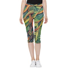 Outdoors Night Setting Scene Forest Woods Light Moonlight Nature Wilderness Leaves Branches Abstract Inside Out Lightweight Velour Capri Leggings  by Grandong