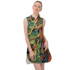 Outdoors Night Setting Scene Forest Woods Light Moonlight Nature Wilderness Leaves Branches Abstract Sleeveless Shirt Dress by Grandong