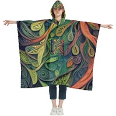 Outdoors Night Setting Scene Forest Woods Light Moonlight Nature Wilderness Leaves Branches Abstract Women s Hooded Rain Ponchos by Grandong