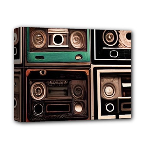 Retro Electronics Old Antiques Texture Wallpaper Vintage Cassette Tapes Retrospective Deluxe Canvas 14  X 11  (stretched)