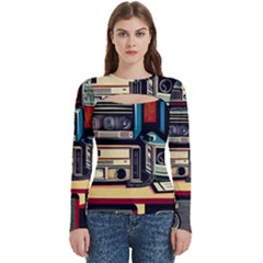 Radios Tech Technology Music Vintage Antique Old Women s Cut Out Long Sleeve T-shirt