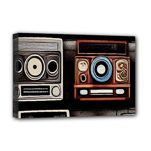 Retro Cameras Old Vintage Antique Technology Wallpaper Retrospective Deluxe Canvas 18  x 12  (Stretched)