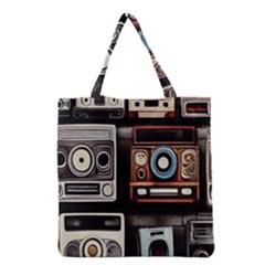 Retro Cameras Old Vintage Antique Technology Wallpaper Retrospective Grocery Tote Bag by Grandong