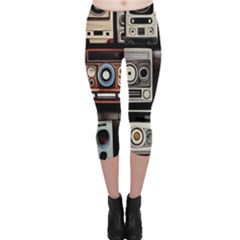 Retro Cameras Old Vintage Antique Technology Wallpaper Retrospective Capri Leggings 