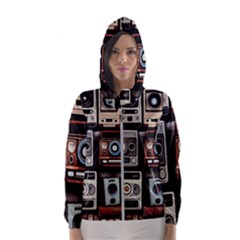 Retro Cameras Old Vintage Antique Technology Wallpaper Retrospective Women s Hooded Windbreaker