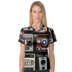 Retro Cameras Old Vintage Antique Technology Wallpaper Retrospective V-Neck Sport Mesh T-Shirt