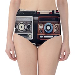 Retro Cameras Old Vintage Antique Technology Wallpaper Retrospective Classic High-Waist Bikini Bottoms