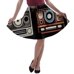 Retro Cameras Old Vintage Antique Technology Wallpaper Retrospective A-line Skater Skirt