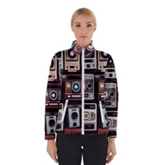 Retro Cameras Old Vintage Antique Technology Wallpaper Retrospective Women s Bomber Jacket