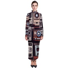 Retro Cameras Old Vintage Antique Technology Wallpaper Retrospective Turtleneck Maxi Dress