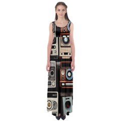 Retro Cameras Old Vintage Antique Technology Wallpaper Retrospective Empire Waist Maxi Dress