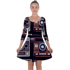 Retro Cameras Old Vintage Antique Technology Wallpaper Retrospective Quarter Sleeve Skater Dress