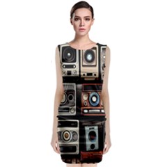 Retro Cameras Old Vintage Antique Technology Wallpaper Retrospective Classic Sleeveless Midi Dress