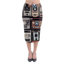 Retro Cameras Old Vintage Antique Technology Wallpaper Retrospective Midi Pencil Skirt