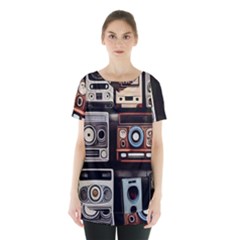 Retro Cameras Old Vintage Antique Technology Wallpaper Retrospective Skirt Hem Sports Top