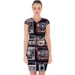 Retro Cameras Old Vintage Antique Technology Wallpaper Retrospective Capsleeve Drawstring Dress 