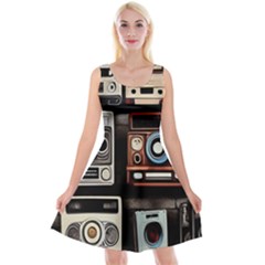 Retro Cameras Old Vintage Antique Technology Wallpaper Retrospective Reversible Velvet Sleeveless Dress